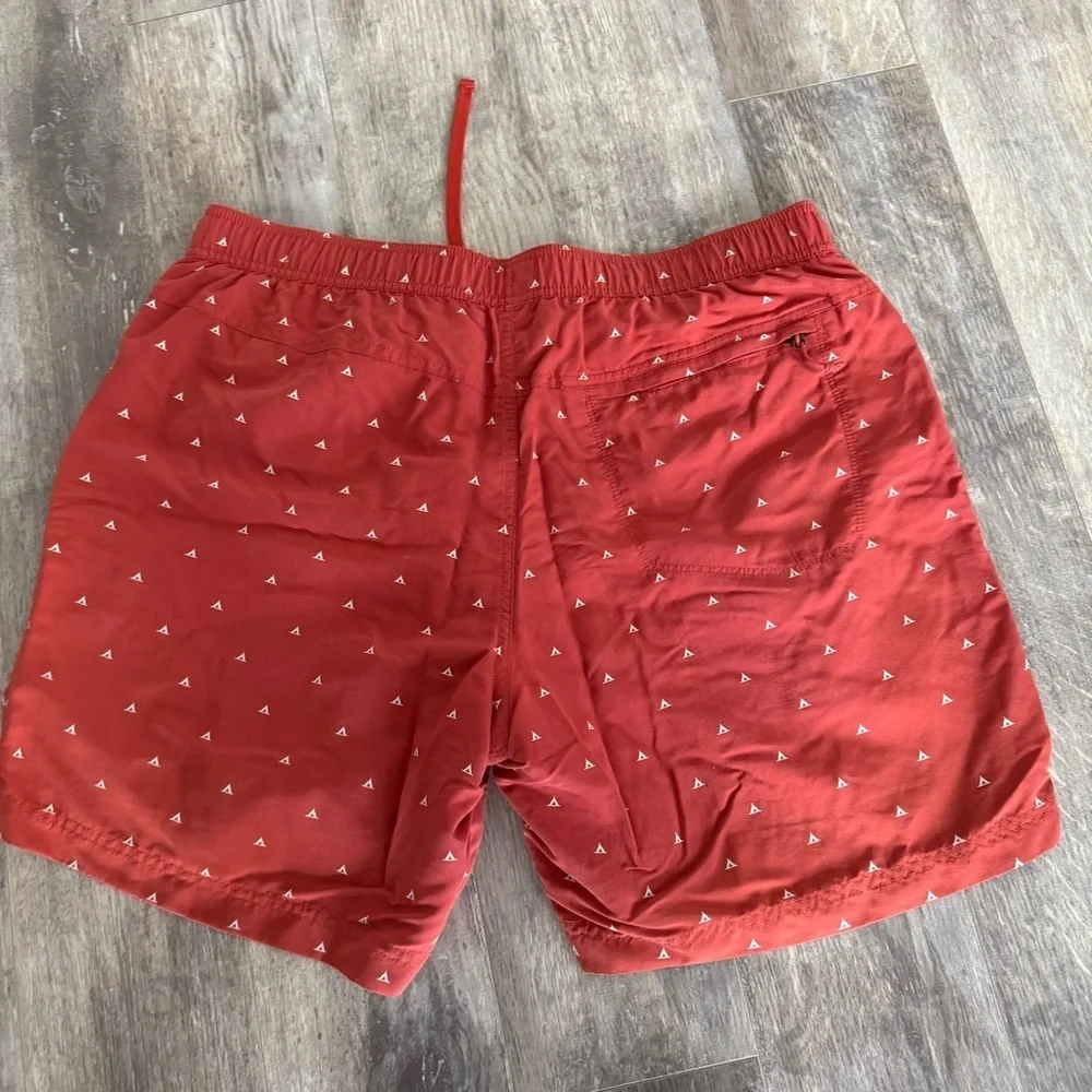 The North Face Men's Red Swim Trunks with Triangle Pattern